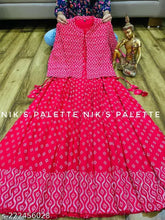 Extra-large Jaipuri cotton Anarkali long kurta with jacket, rayon sleeves, vibrant printed pattern - Women's ethnic wear