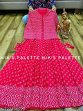 Plus-sized Jaipuri cotton anarkali long kurta with jacket, vibrant print design, three-quarter sleeves