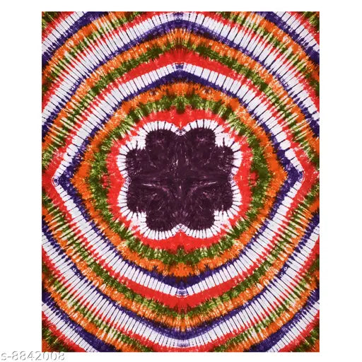 Jaipuri pure cotton spiral tie and dye double bed sheets, two stitched pillow covers in multi-colored batik print, ideal for a sophisticated bedroom look