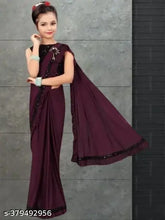 Embellished net polycotton girls ethnic gown for festivals and weddings, trendy running blouse with Indian saree pattern, sizes 3-14 years