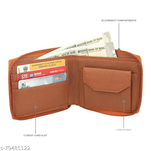 Stylish faux leather men's wallet, 2 compartments, free size (11cm x 9cm) - modern and sophisticated design for everyday use