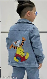 Boys denim jacket with bear and tiger print, long sleeves, size 3-4 years, India origin