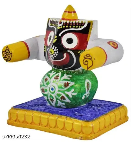 Multicolor ceramic Real Craft Lord Jagannath Statue for car dashboard, home & office decorative showpiece - 9 cm