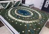 Dark green & green tie-dye cotton double bedsheet with two pillow covers - Rajasthani Bandhani style, ideal for summer