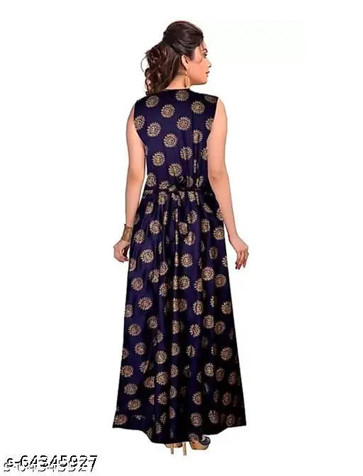 Rayon sleeveless printed long gown kurti top for women, trendy style from THE FAM STUDIO