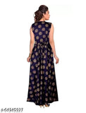 Rayon sleeveless printed long gown kurti top for women, trendy style from THE FAM STUDIO