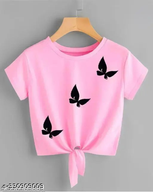 Modern lycra knot butterfly crop top t-shirt, fashionable for enthusiasts