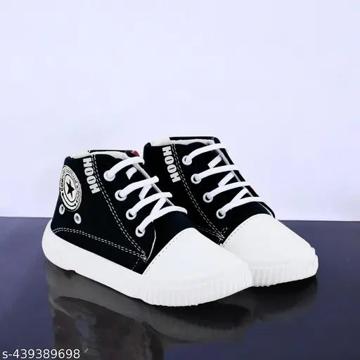 Black canvas and rubber children's sneakers, colorblocked design, ideal for boys and girls daily wear, breathable shoes for kids ages 2-12