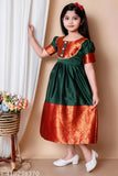 Silk girls frock, South Indian pattu short sleeve, traditional-chic kidswear