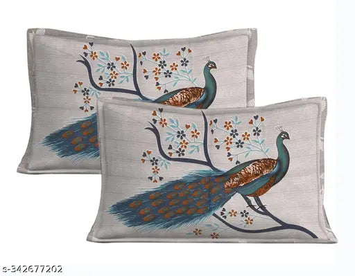 Superfine peacock-patterned cotton single bedsheet & pillow cover, ideal for summer adult use, made in India