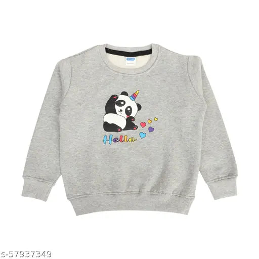 Grey cotton blend panda printed sweatshirt for Baby Boys & Girls, perfect winter wear