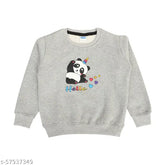 Grey cotton blend panda printed sweatshirt for Baby Boys & Girls, perfect winter wear
