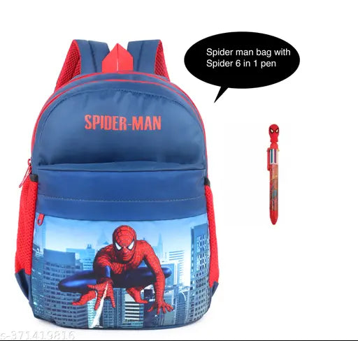 Multi-colored canvas school backpack with 6-in-1 pen, suitable for kids ages 6 to 12, perfect for school or play, India-made durable and lightweight design