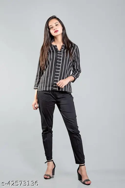 Stylish crepe, three-quarter sleeve printed tops for women, S-XL, Indian origin