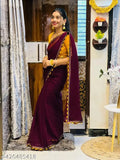 Banarsi Georgette Silk Saree, solid digital print, hand-worked Indian saree with contrast pallu and blouse, free size (Saree length: 5.5m, Blouse length: 0.8m)