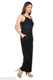 Black polyester sleeveless jumpsuit for ladies, Zenday casual full length, comfortable fit, straight hemline, solid black on mannequin