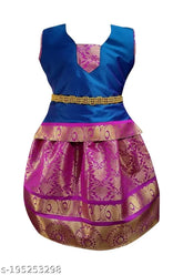 Girls traditional cotton silk lehenga-choli set, embellished & woven design, ready-to-wear for festivals and gatherings, sizes 6-8 years
