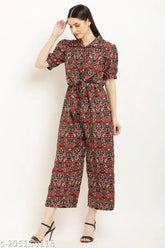 Black crepe printed two-piece Western style jumpsuit for ladies, trendy and fashionable partywear