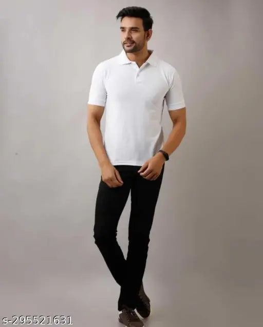 Matty Fabric Polo Cotton Blend Tshirt - Solid, ultra-soft, comfortable short sleeves t-shirt (L, chest size 42in, length size 27in), made in India