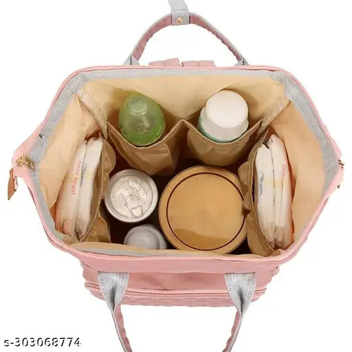 Pink polyester HomeCloud diaper backpack with large capacity, insulated pockets, and 2 compartments. Ideal for mom or dad on-the-go parenting essentials