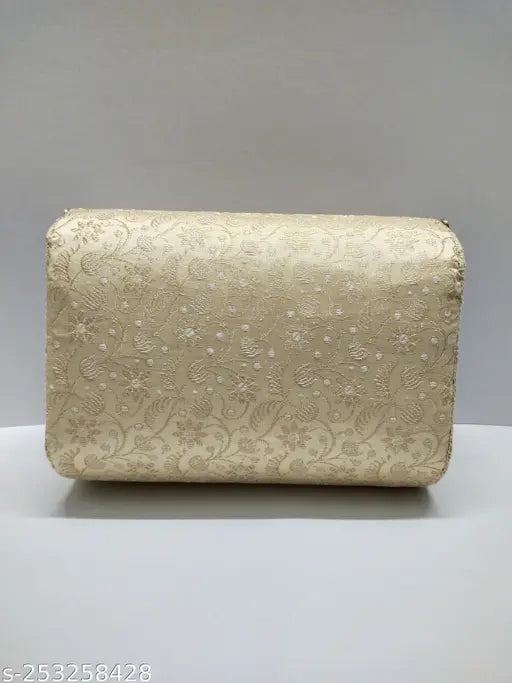 Handstitched roll clutch, Indian zardozi and brocade work, fabric, two compartments, free size (7x3in), unique accessory for festivities