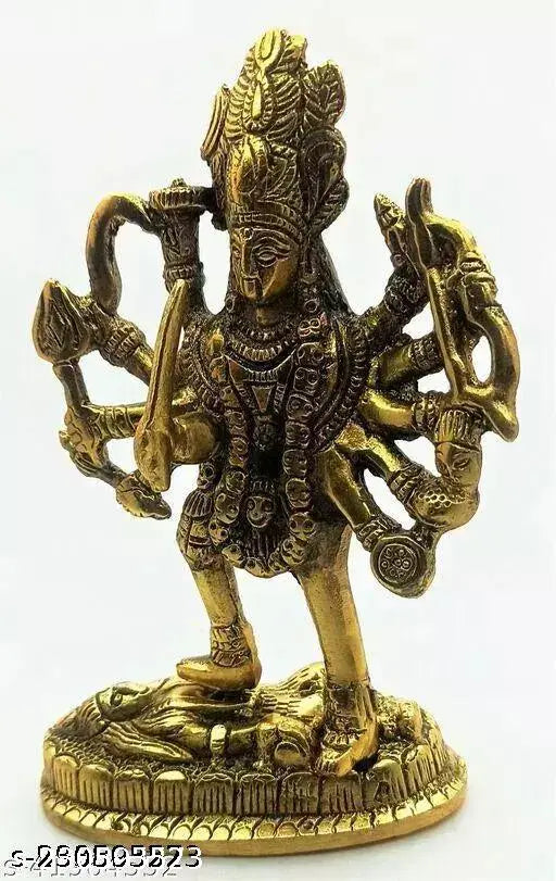 Gold-plated brass Kali Maa figurine, decorative showpiece for Navratri celebration - 14cm tall