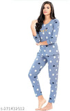 Sky blue satin polka dot print full sleeve pyjama set for women and girls (Jerry nightwear)