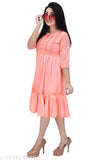 Stylish chiffon three-quarter sleeve self-design dress, India-made women's fashion for size M & L (Bust: 37in, 38in)