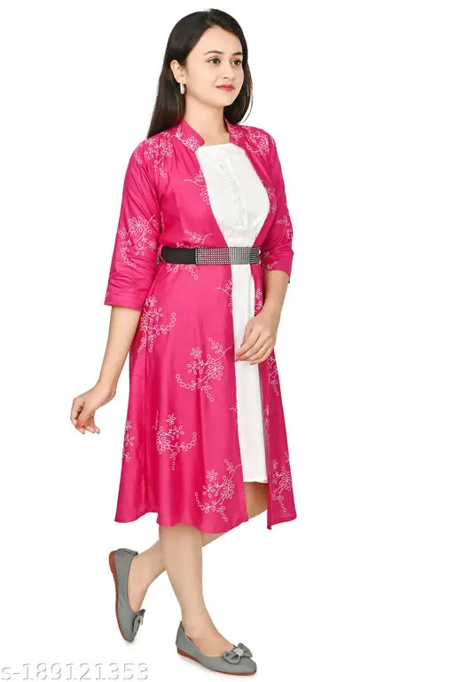 Rayon three-quarter sleeve printed net ANGLE frock for modern funky girls (12-13yrs, 13-14yrs, 14-15yrs, 15-16yrs), made in India