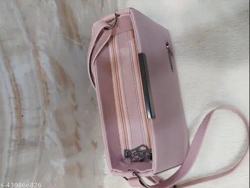 PU double chain sling bag for girls, adjustable long belt, solid net pattern, free size