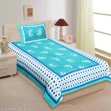 Attractive single bed cotton bedsheets combo pack, superfine quality botanical print, ideal for summer adult use (2 sheets + 2 pillow covers)
