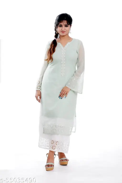 Georgette Aishani Graceful Women's Kurta & Palazzo Set - Indian fashion with grace