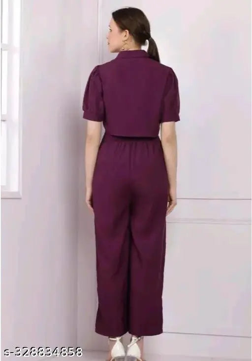 Solid crepe short-sleeve jumpsuit for girls & women, Indian origin