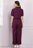 Solid crepe short-sleeve jumpsuit for girls & women, Indian origin