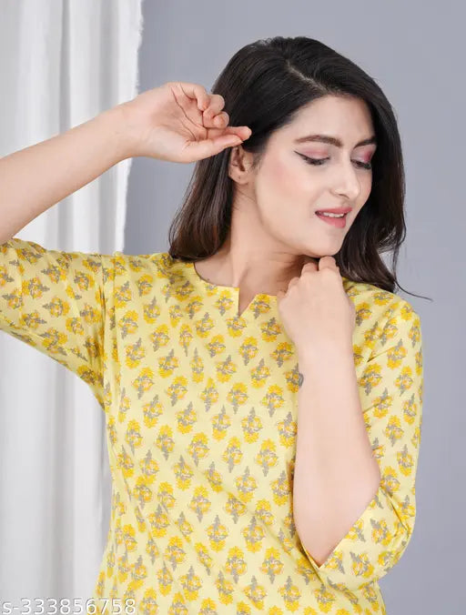 Cotton printed night suit top & pyjama set, floral design, 3/4 sleeves, trendy workwear