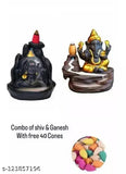 Golden Adiyogi Shiva & Ganesha Resin Statues with Incense Holders & 40 Cones, Indian craftsmanship