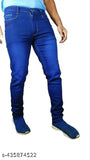 Blue denim men's jeans, slim fit with stretchable fabric - M/32 (W33", L40", H36") from India