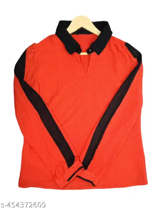 Chiffon long-sleeved shirt for girls, solid color design, size S & M, Indian origin