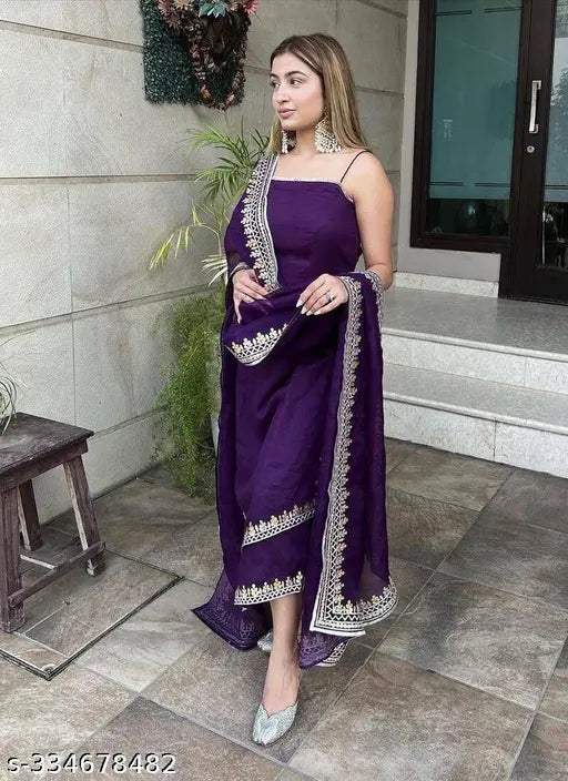 Georgette embroidered sleeveless salwar suit with dupatta, perfect for traditional Indian party wear. Made of single piece set, featuring fashionable wear sizes XS-XXL