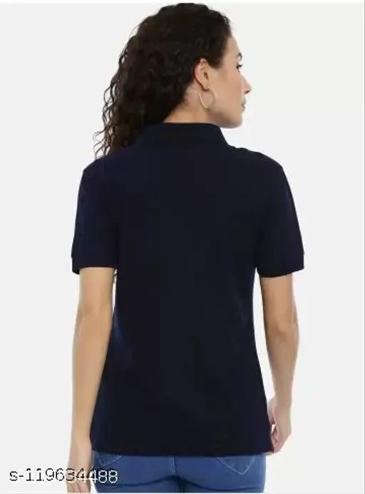 Dark blue polycotton solid women's polo neck t-shirt, short sleeves by Spylark Pvt Ltd