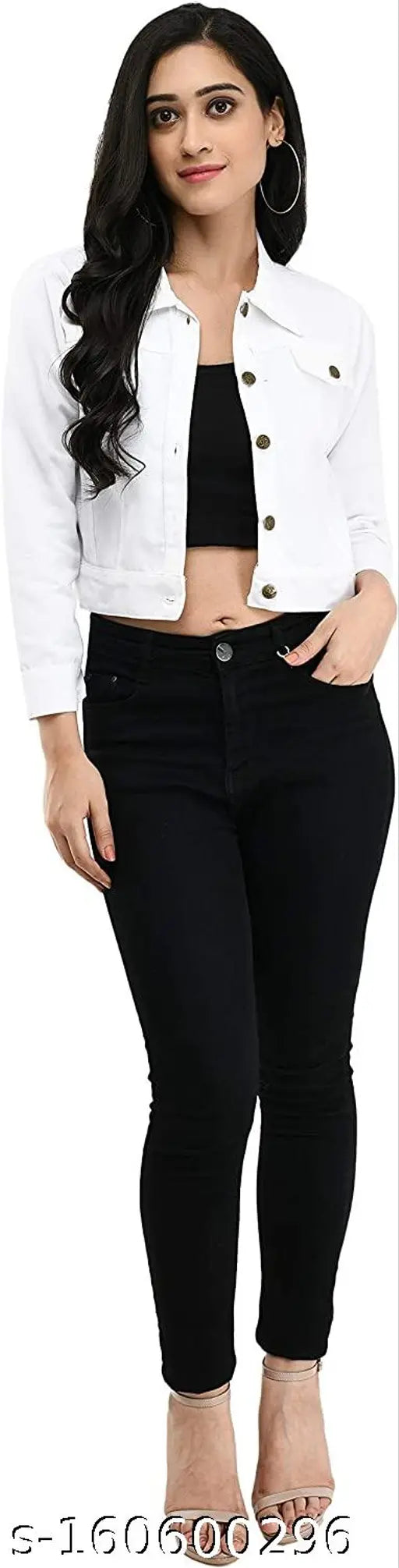 White denim women's jacket, long sleeves solid denim