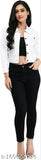 White denim women's jacket, long sleeves solid denim