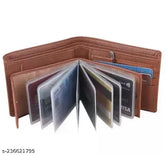 Brown faux leather bi-fold wallet, slim design, durable, easy pocket fit