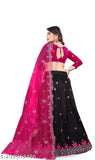 Embroidered semi-stitch net lehenga choli in dupion silk and net, free size (44 inch waist, 43 inch length), with heavy thread work and cutwork border