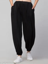 Black blend viscose harem pants, free size with elastic waistband - Indian-made women's regular fit, breathable polycotton trousers