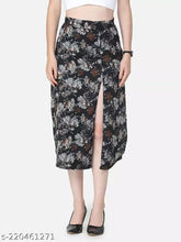 Georgette printed net Sheero black front slit skirt, lined for women (N32, 33in length)