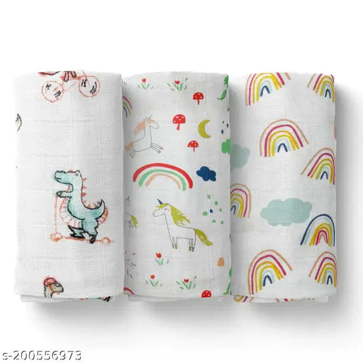 Organic cotton Moms Home Baby Muslin Swaddle, 100x100cm - Breathable, large size swaddler with animal net prints, made in India