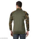 Olive green polycotton Militia Cobra Urban Camouflage pattern T-shirt, inspired by the Indian Army's URI surgical strike design