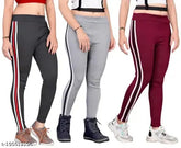 Striped cotton blend jeggings pack of 3, perfect for sports and yoga with elastic waistband, available in various winter colors