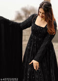 Georgette Embroidered Anarkali Gown with Dupatta (India) - Long sleeves, traditional Indian design, S-50, M-51, L-52, XL-52, XXL-53 inches dupatta length 2 meters